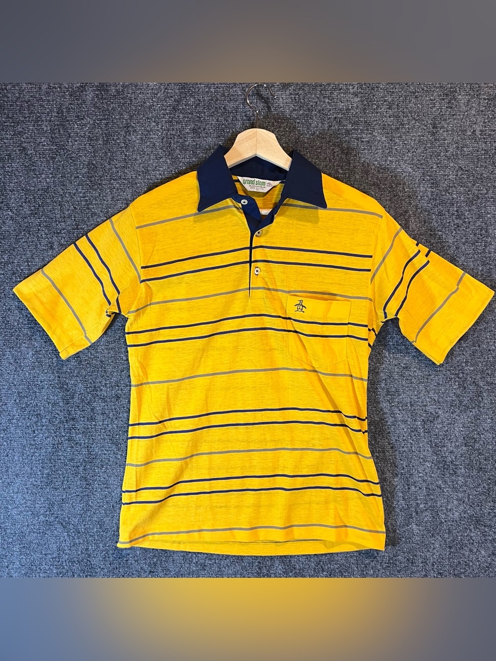 Vintage Grand Slam Yellow Polo with Navy Striped Details